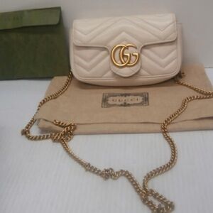 Gucci Beige Quilted Crossbody Bag with Gold Chain